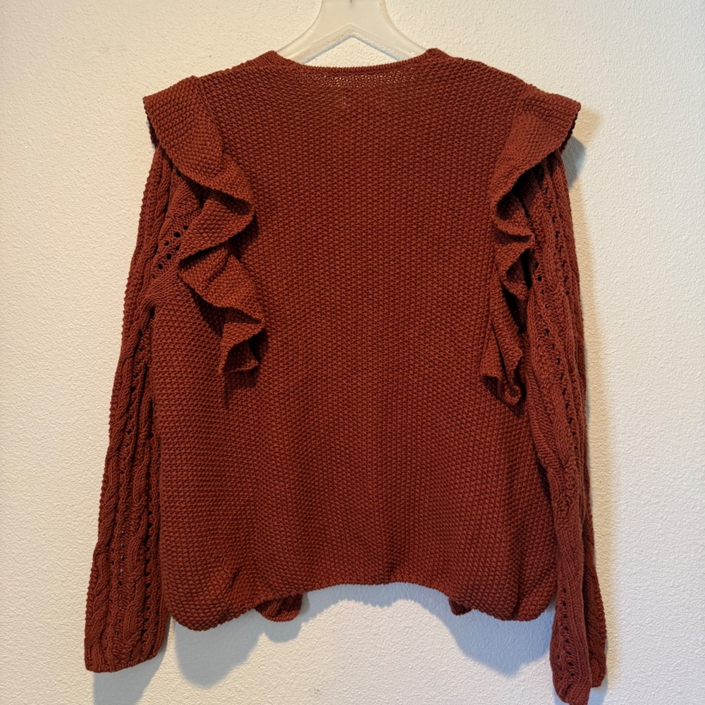 Universal Thread XXL Rust Orange Ruffle Cable Knit Open Front Cardigan Sweater - Picture 4 of 4